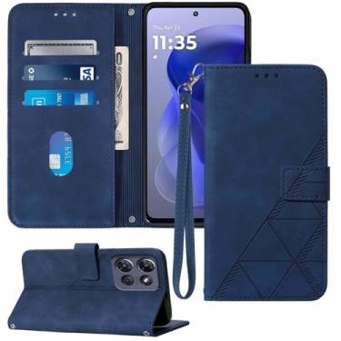 Imagem de Moment Dextrad Capa carteira para Moto G Power 2025, compartimentos para cartão, alça de pulso, proteção interna de telefone TPU, capa flip de couro PU para Moto G Power - 2025 (azul)