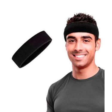 Imagem de Faixa Testeira Atoalhada Absorve Suor Unissex - Estilo Boleiro, Preto