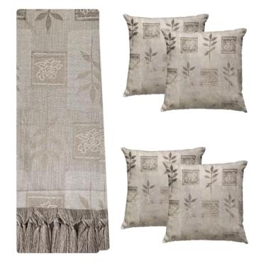 Imagem de Jogo Manta Xale para Sofá Artesanal com Franjas Grande 2,80 x 3,50 com 4 Almofadas Cheias (PATCHWORK 72 CINZA E OFF WHITE)