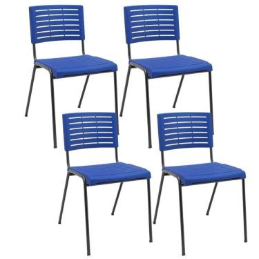 Imagem de Kit 04 Cadeiras Empilhável Fixa Escritório Multiuso Base Preta Kimi P03 Azul - Lyam Decor