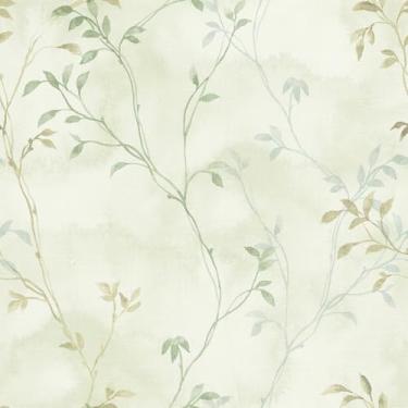 Imagem de VaryStyle Papel de parede verde claro/amarelo galhos de árvore nebulosos folhas descascar e colar papel de parede vintage papel de contato para armários paredes 45 x 299 cm rolo de vinil autoadesivo