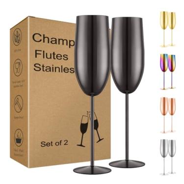 Imagem de UNISWEET Conjunto de 2 taças de champanhe de aço inoxidável, taças de champanhe são perfeitas para champanhe, coquetéis, vinho branco tinto, suco de frutas, qualquer bebida quente ou fria (preto)