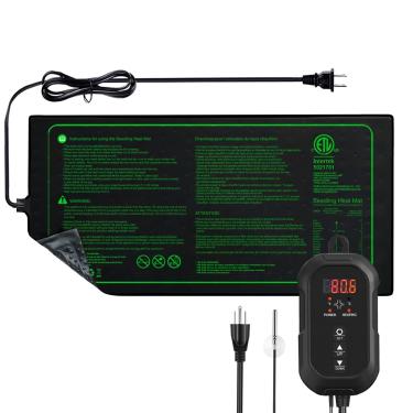Imagem de Tapete térmico de mudas de 50,8 cm x 25,4 cm com conjunto de termostato digital, certificado ETL e durável, impermeável, quente, calor hidropônico para germinação, jardinagem interna, fabricação de