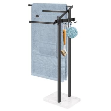 Imagem de HarJue Toalheiro para banheiro, suporte de toalha de 91,4 cm A, suporte para lençóis de toalhas de banho com base de mármore, suporte para piso externo de piscina doméstica, toalhas de membros da