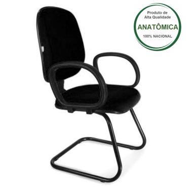 Imagem de Cadeira Interlocutor Fixa para recepção Diretor lisa Base em S Preta Braço Corsa Corino Preto martiflex