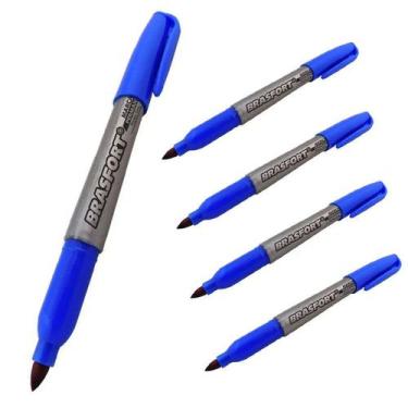 Imagem de KIT 12 Canetas Marcação Permanente Brasfort Ponta Fina Azul