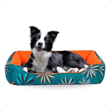 Imagem de Cama Dog Doguinho Confortável Lavável Base Impermeável (Azul Marinho Folhas)
