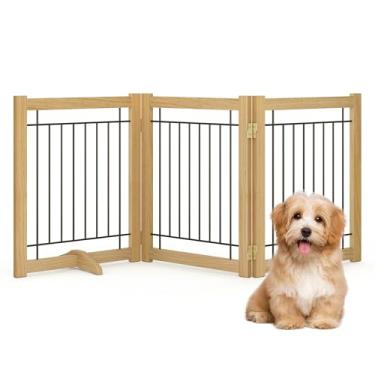 Imagem de Acovy Portão para Animais de Estimação com Estrutura de Madeira Maciça de 24" de Altura, Portão para Cães Interno Independente, Cercas Dobráveis para Cães para Escadas, Casa, Porta (24X60)