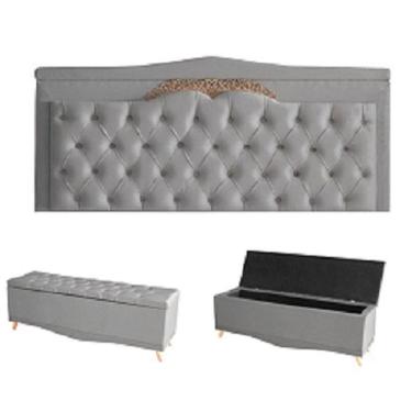 Imagem de Kit Barcelona Cabeceira De Cama Painel E Calçadeira Baú Casal 140 Cm Suede Prata Do Lar Móveis E Decoração
