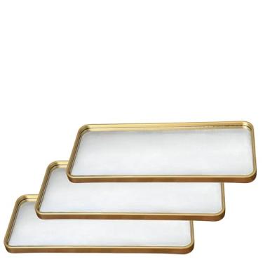 Imagem de Kit 3 Bandeja Decorativa Espelhada Lavabo Difusor Banheiro 30 cm Aparador Organizador de Objetos Sala (Dourada)