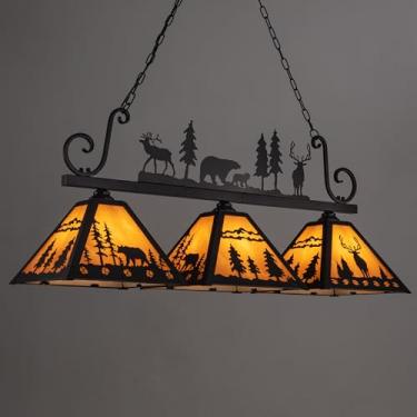 Imagem de TOCHIC Luminária De Mesa De Sinuca Tiffany, Lustre Vintage De 3 Luzes Para Sala De Jantar, Luminária Para Ilha De Cozinha, Luminária De Mesa De Bilhar Rústica De Fazenda Para Sala De Jogos, Sala De