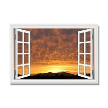 Imagem de PY3H69 Arte de parede em tela de janela aberta, impressão natural em tela. Lindo cenário de céu 17,8 cm, decoração de parede de paisagem de janela, decoração de casa moderna. 60 x 90 cm-23,6 x 35 pol