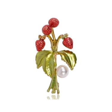 Imagem de Dreuyet Broche de morango para mulheres strass vermelho broche de morango bonito esmalte fruta lapela pinos delicados elegantes Natal casamento aniversário feriado decoração joias, Middle, Strass
