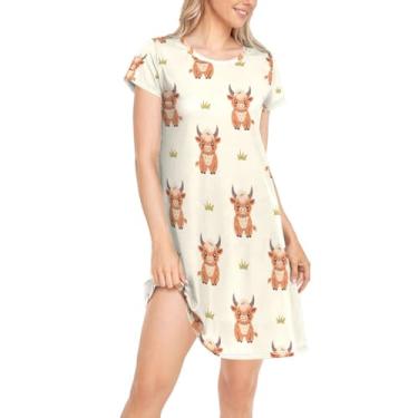 Imagem de Peystean Daily Beautiful Chic Pattern Camisola feminina confortável manga curta camisola solta loungewear PJ Dress P-2GG, Várias vacas, XGG