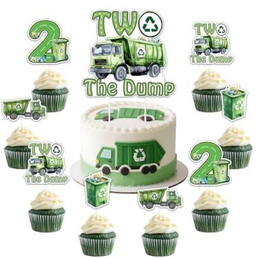 Imagem de Garbage Truck Cake Toppers 25pcs Trash Truck 2nd Birthday Decorations Watercolor Two The Dump Cake Decors Rubbish Truck Waste Management Second Birthday Decor Recycling Bin Party Supplies