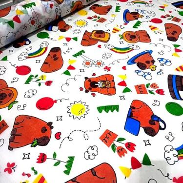 Imagem de TNT Estampado Capivara Fundo Branco 7.00m X 1,40m