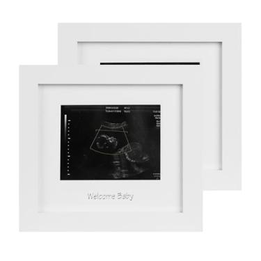 Imagem de IHEIPYE Porta-retrato de ultrassom para bebês – Ideia de presente para pais grávidas, chá de bebê, festa de revelação de gênero, decoração de berçário (texto prateado, branco, pacote com 2)