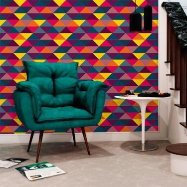 Imagem de Papel de Parede Geométrico Triângulos Coloridos Gold - Inove Papéis de