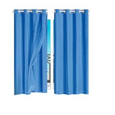 Imagem de Cortina Veda Luz Blackout Blecaute PVC Com Tecido Voil Para Janela e Porta(Azul-280x160)