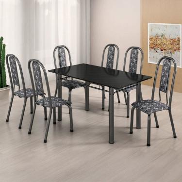 Imagem de Conjunto Sala de Jantar 6 Cadeiras Fortaleza Preto / Prata