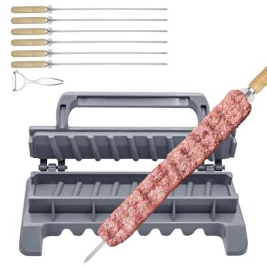 Imagem de HALNYHYFD Grande Máquina De Fazer Kebab Plástico Com 6 Espetos Aço Inoxidável E 1 Descascador, Churrasco Portátil Fácil Usar, Ferramenta Essencial Para Grelhar Kebabs Perfeitos, Cinza