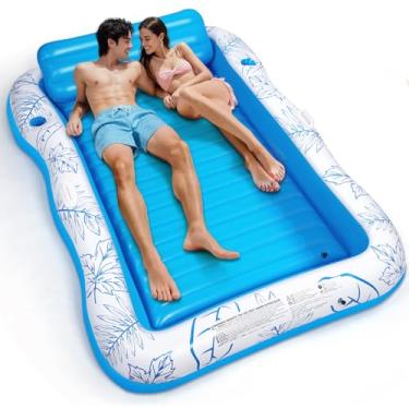 Imagem de Boia inflável para espreguiçadeira de piscina para adultos – BAIAI extra grande, boias de bronzeamento de sol, jangada, banhos de sol, água, boias flutuantes, banheira, com suporte para bebidas