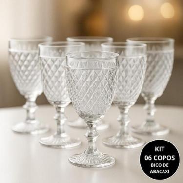 Imagem de Conjunto 6 Copos De Vidro Bico Abacaxi Luxo Para Água, Sucos Cozinha -