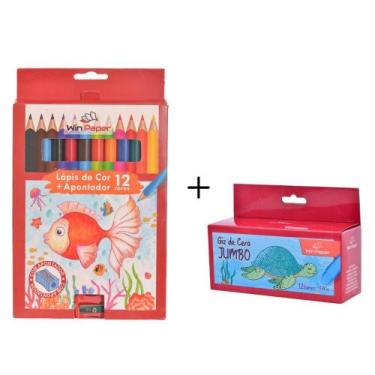 Imagem de Meu Primeiro Giz de Cera 12 Cores + Lápis de Cor Jumbo 1,5 cm - Wincy 