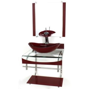 Imagem de Gabinete de vidro 40cm para banheiro curvado duplo inox cuba oval verm