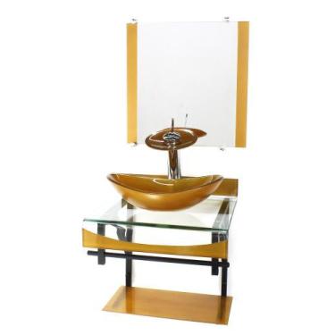 Imagem de Gabinete de vidro 40cm para banheiro curvado duplo pp cuba oval dourad