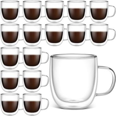 Imagem de Gerrii Pacote com 18 canecas de café de vidro de parede dupla com alça de 283 g canecas de cappuccino de vidro isolado copos de café transparente para escritório em casa, café, chá, café expresso