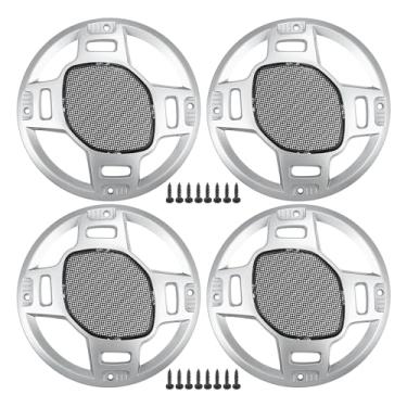 Imagem de ACROPIX Capa de grade de alto-falante de carro de 15 cm redonda de malha de 15 cm caixa protetora de subwoofer com parafusos de montagem ferro prateado preto - pacote com 4