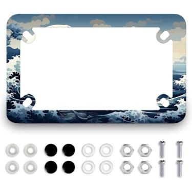 Imagem de Moldura para placa de licença de motocicleta Ocean Wave, aço inoxidável, metal, tradicional, suporte de etiqueta, 4 furos, masculino, feminino, acessório de motocicleta à prova d'água, com parafusos e