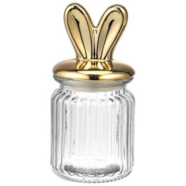Imagem de MAGICLULU Pote De Vidro Para Doces, Recipiente Páscoa Com Tampa Orelhas Coelho Douradas, Pequeno Armazenamento Alimentos E Biscoitos Festa, 5,91 X 3,15 Polegadas