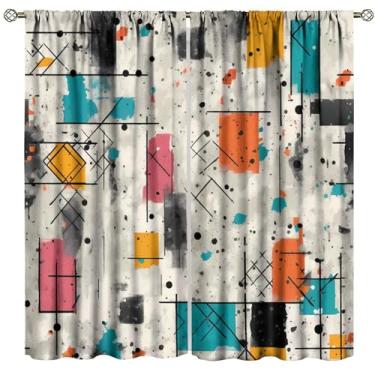 Imagem de Cortina geométrica abstrata meados do século grafite retrô tratamento de janela crianças quarto cozinha decoração cortinas de janela 107 cm L x 114 cm C
