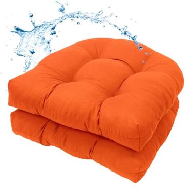 Imagem de MTMR Conjunto de 2 almofadas de cadeira de jardim repelentes à água, 48 x 48 cm com algodão PP de alta elasticidade, almofadas de móveis de pátio externo com tufos grossos, almofadas de assento para