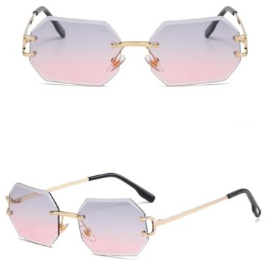 Imagem de VFDHN Óculos de sol octogonais sem aro de metal, masculino, moderno, feminino, retangular, sem moldura (3)