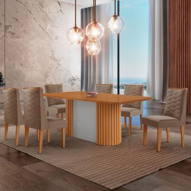 Imagem de Mesa De Jantar Aspen 180cm Tampo Mdf Laminado 6 Cadeiras Safira Veludo Capuccino/naturale/off White