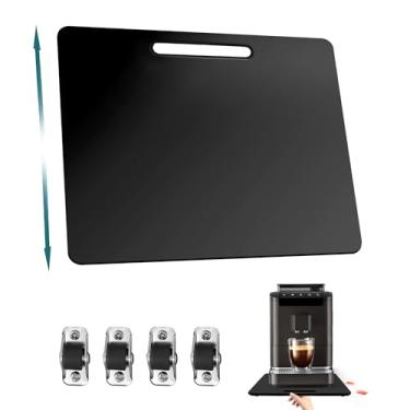 Imagem de Deslizador de eletrodomésticos de bambu, bandeja deslizante elegante para cafeteira e utensílios de cozinha pesados, bandeja de enrolar com rodas de borracha, tapete de bancada desliza facilmente sob