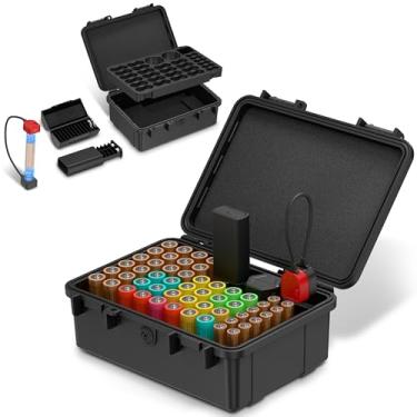 Imagem de Estojo organizador de bateria com testador para 40 pilhas AA e 12 pilhas AAA e 2 D domésticas à prova d'água com 2 estojos de célula de moeda para 12 baterias CR2032/CR2025 e 18 LR44 Botão Permite