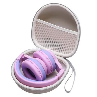 Imagem de Capa de fone de ouvido infantil compatível com iClever HS19/BTH12, noot Products, EarFun, Candy Bila, New Bee, awatrue fones de ouvido dobráveis para meninas, meninos, capa bege rígida de viagem
