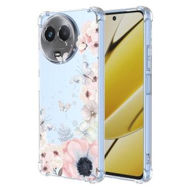 Imagem de RRXSYXL Capa para Oppo Realme C67 5G com estampa floral transparente, capa macia à prova de choque para Oppo Realme C67 5G, borboletas de flores rosa, C67 5G