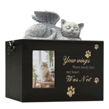 Imagem de LAZYESTHER Urnas para Cinzas de Gato com Imagem para Animal de Estimação, Caixa de Cremação Funerária Preta para Cachorro, Lembrança de Madeira com Moldura de Foto E Forro de Flanela Preta para Presen