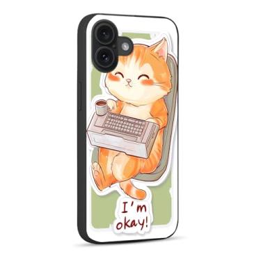 Imagem de SHDYQXSB Capa de telefone para iPhone 16, computador fofo de brinquedo de gato projetado para capa de TPU macio à prova de choque