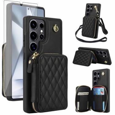 Imagem de Capa de celular para Samsung Galaxy S25 Ultra 5G carteira celular com protetor de tela de vidro temperado alça transversal com bloqueio de RFID S25Ultra 25S S 25 25Ultra 6,9 2025 mulheres meninas