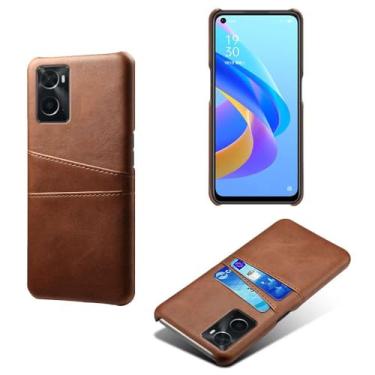 Imagem de Capas Compatível com OPPO A76 4G,Caso de couro PU-Tampa de telefone a prova de choque com 2 slots de cartão,Proteção anti-impressão digital e anti-gota-Brown