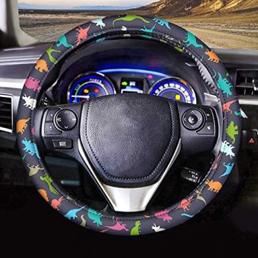 Imagem de Horeset Capa de volante de dinossauros para mulheres, conjunto universal de capa de volante de carros fofos, capa de direção automotiva para 37 a 38 cm