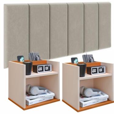 Imagem de Conjunto Cabeceira Casal Queen 160cm com Kit de Mesa de Cabeceira Suspenso com Porta Celular Madri