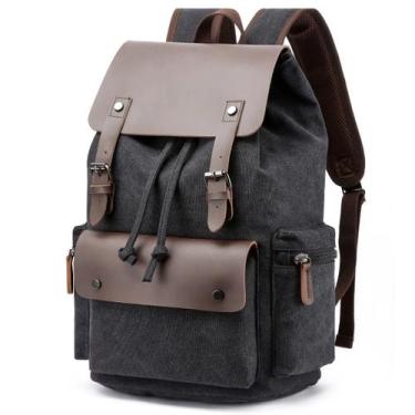 Imagem de Mochila de Lona com Partes em Couro e Compartimento Para Notebook de A