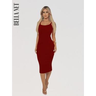 Imagem de Vestido Midi Tubinho Colado com Alças Finas sem Bojo Elegante Moda Gri